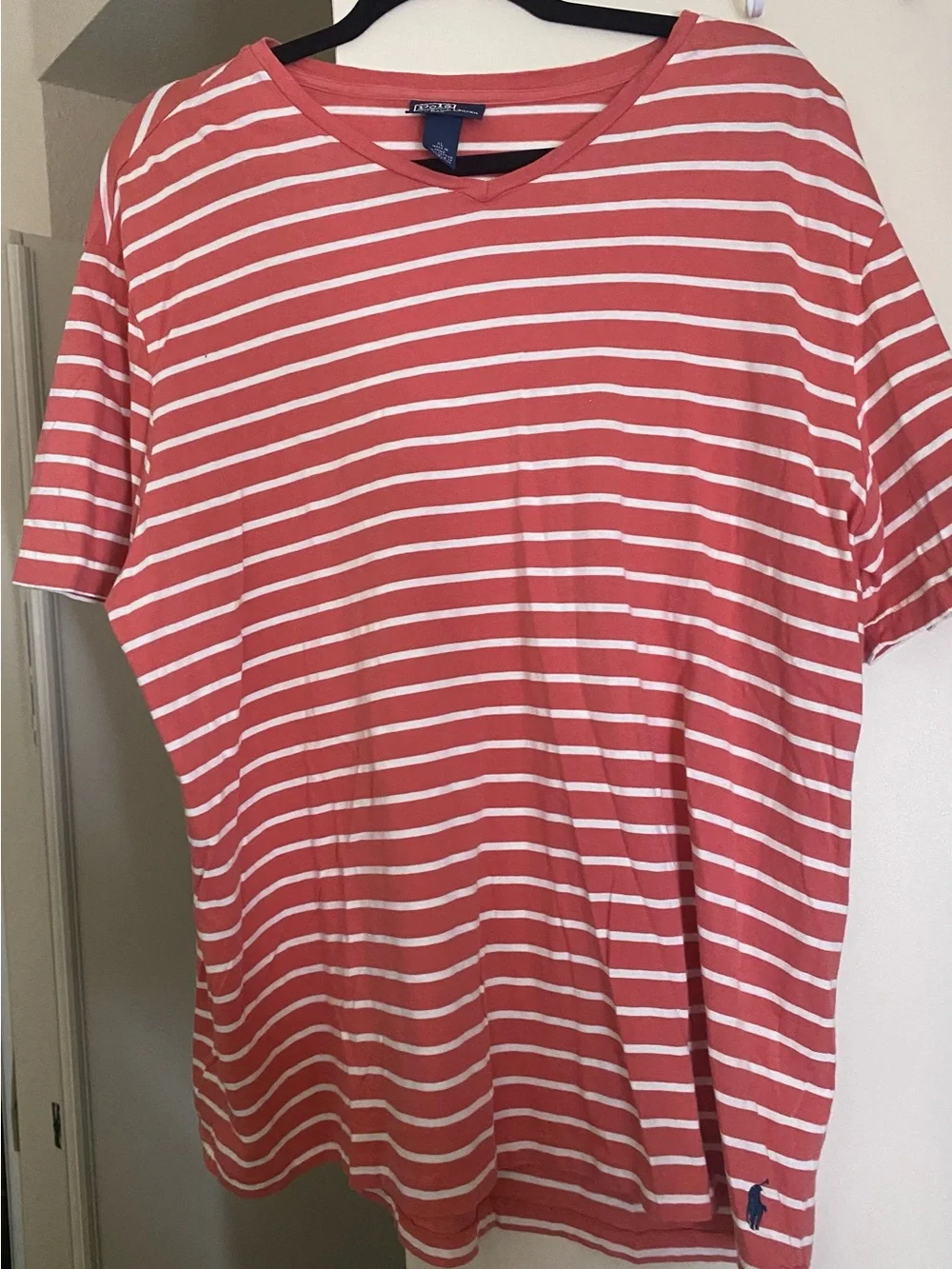 Polo by Ralph Lauren Coral and White Striped Short Sleeve Tee